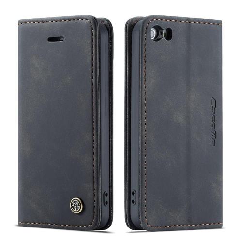 Flip Étui Pour Iphone 5s Étui Avec Fente Pour Carte, Portefeuille En Cuir Pu Vintage Livre Flip Folio Fermeture Magnétique Antichoc - Noir