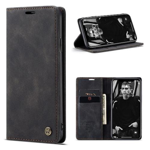 Flip Étui Pour Iphone Xr Livre Flip Folio Étui Avec Fente Pour Carte, Fermeture Magnétique Antichoc Portefeuille En Cuir Pu Vintage - Noir