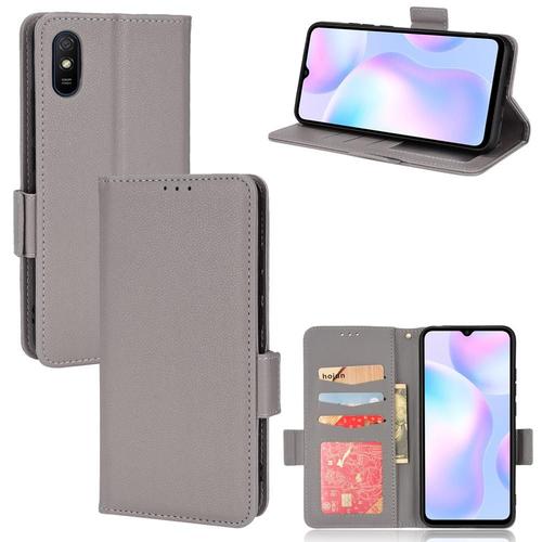 Étui Pour Xiaomi Redmi 9a Portefeuille Magnétique Titulaire De Fentes Pour Cartes Boucle Latérale Cuir Pu - Gris