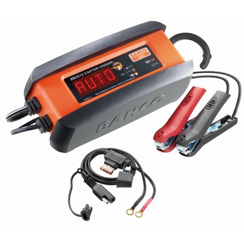 Bahco Chargeur / mainteneur de charge automatique 3 Ampères pour batteries 12V et batteries Lithium LiFeP04 - BBCE12-3