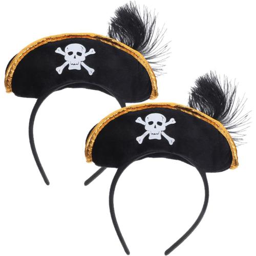 2 Pièces Bandeau De Chapeau De Crâne Chapeau De Pirate Crâne Bandeau à Tête De Mort Couronne De Bandeau De Fête Coiffure Dhalloween Casque De Bal Tissu Non Tissé Cheveu Vêtements