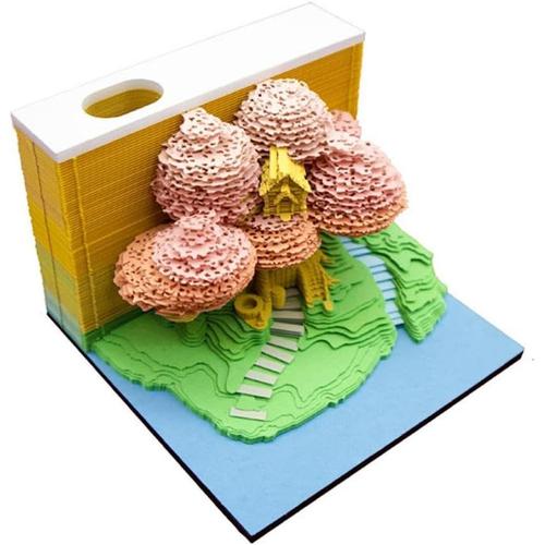 Bloc-notes de bureau 3D en forme de cabane d'arbre - Bloc de notes 3D détachable - Pour la maison - Bloc-notes adhésif 3D - Château artistique - Pull artistique 2024 - Papier décoratif - Sculpture