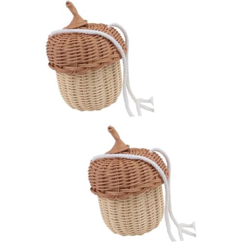 2 Pièces Cartable Pomme De Pin Panier Tressé En Rotin Pochette Bandoulière Enfant Sac à Bandoulière Pâques En Osier Mini Paniers Pâques Tissé Version Coréenne Fille Panier Suspendu