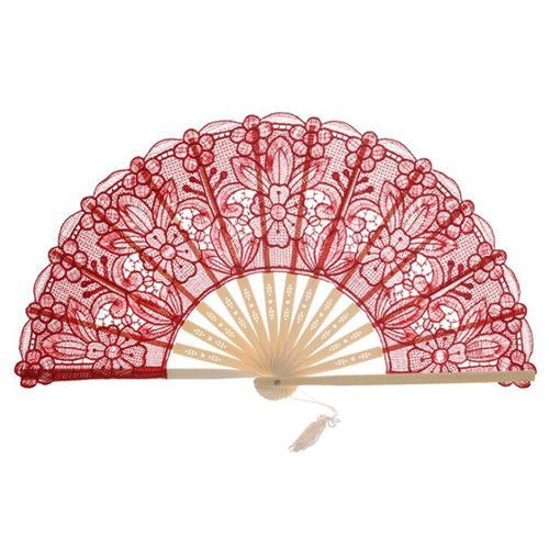 Expédié De Paris - Eventail Retro Vintage Traditionnel Bambou Nature Rouge Beige Rose Fushia Violet Bleu Blanche Dentelle Soirée Déguisement