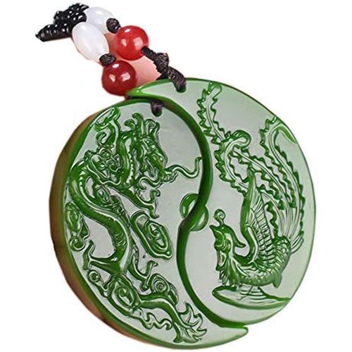 Pendentif en Jade vert chinois Dragon phénix, amulette de bon augure, une paire de pendentifs en Jade