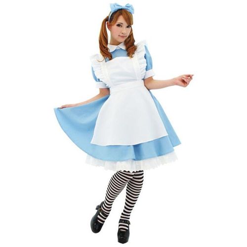 Expédié De Paris - Robe Noir Maid Soubrette Lolita Bleu Noir Rose Ensemble Femme Fille Déguisement Les Aventures D'alice Au Pays Des Merveilles