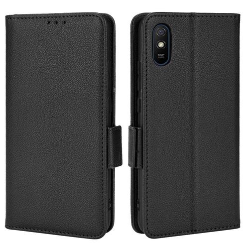 Étui Pour Xiaomi Redmi 9a Titulaire De Fentes Pour Cartes Boucle Latérale Cuir Pu Portefeuille Magnétique - Noir