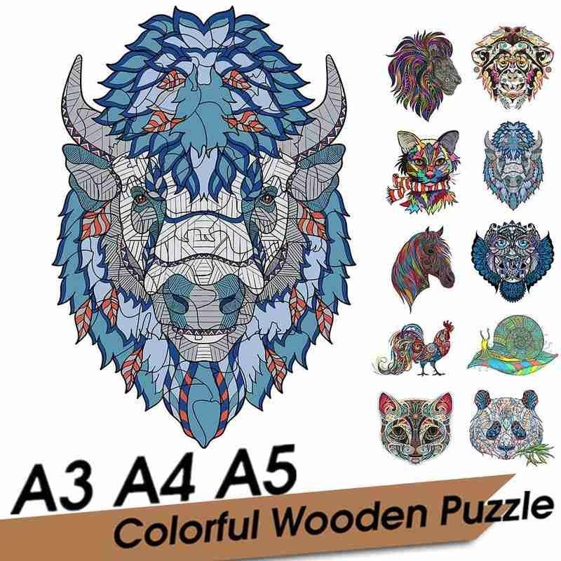 Puzzle En Bois En Forme De Loup, Hibou, Chat, Cheval, Lion, ¿¿Charpe, Chat, Poulet, Singe, Singe, B¿¿Tail, Escargots, Panda, Jeux Interactifs Diy, Animal