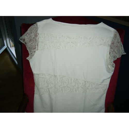 T-Shirt Dentelle Et Coton Strech - Femme Taille 40