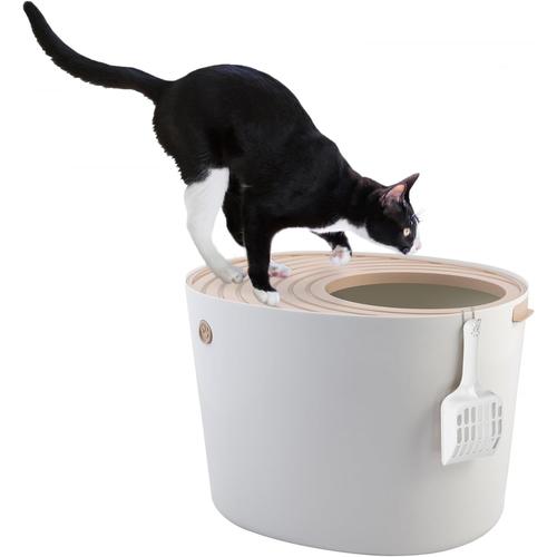 Beige Ohyama, Bac A Litiere Pour Chat, Maison De Toilette Chat Fermée, Caisse Chat Litiere Avec Ouverture D'aération, Plastique (Pp) Sans Bpa, Pelle, L53 X P41 X H37 Cm, Punt-530, Blanc/Beige