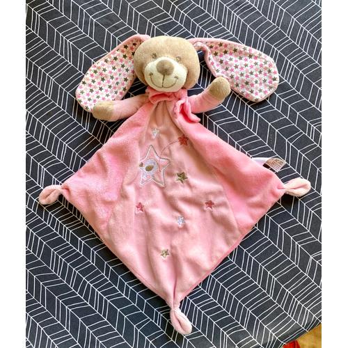 Doudou Lapin Rose Auchan Plat Losange Etoiles Peluche Eveil Bebe Soft Toys Plush Comforter Pink Bunny Rakuten