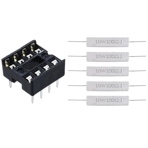 Résistances transporteurs inées axiales en ciment, 5 pièces, 10W, Watt, 100 Ohm, 5%, 8 broches, DIP IC, adaptateur de prises, prise de type à souder