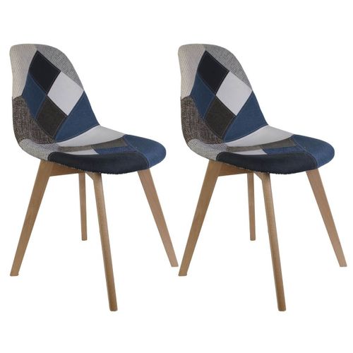 Damas - Lot De 2 Chaises Patchwork Bleu Et Gris