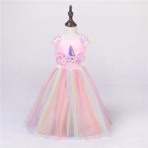 Expédié De Paris - Robe Enfant Licorne Sans Manches Ete Automne Tulle Tutu Fille Déguisement Princesse