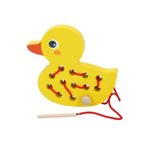 Xeme Jouet En Bois Pour Enfants, Canard Jaune Et Baleine, Jeu De Puzzle En Corde, Enfilage Pour Enfants