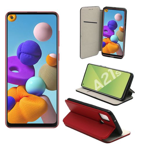 Samsung Galaxy A21s Etui Protection Portefeuille Rouge À Rabat Avec Porte Cartes - Housse Galaxy A21s Folio Coque Silicone Antichoc Smartphone - Accessoires Pochette Case