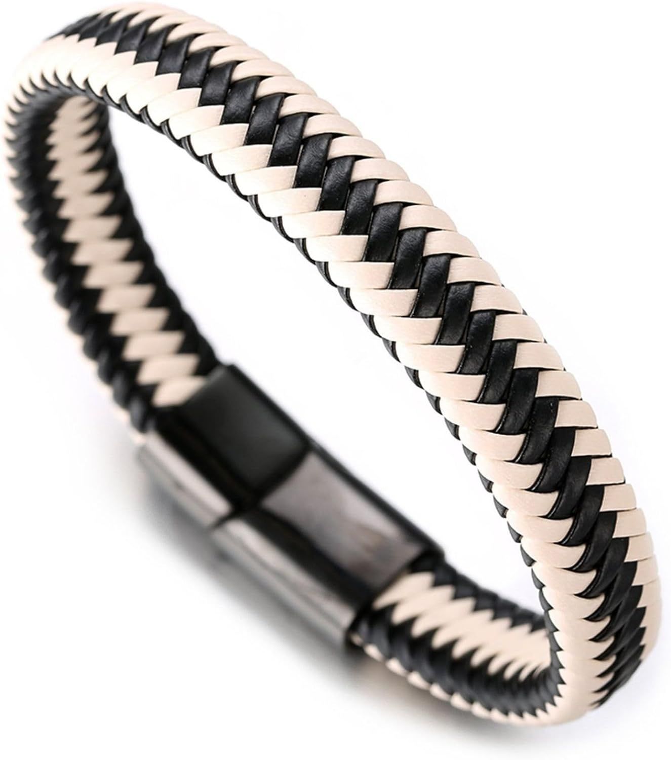 ¿ Jazz ¿ Homme Bracelet En Cuir Véritable De Main Entreprise Classique Piano Magnétique De Titane Acier 8.46"(21.5cm) Avec Le Boîte-Cadeau Gratuit