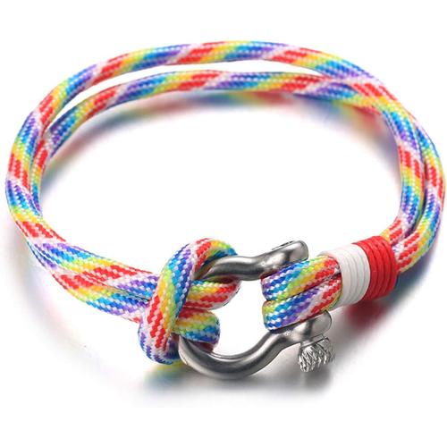 Voile Corde En Nylon Pour Hommes Bracelet Cordon Multicolore Couleur Arc-En-Ciel Fermoir À Vis En Argent Fait À La Main 8.26'/21cm Avec Coffret Cadeau Gratuit