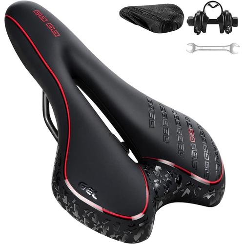 Selle De Vélo, Selle Vtt Confortable Et Absorbant Les Chocs, Siège De Vélo Gel Ergonomique Avec Housse De Pluie Et Outils De Montage Rapide