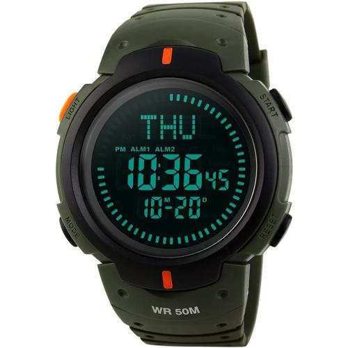 Boussole Montre Hommes Digital Led Outdoor Sport Tactique Militaire Electronique Quartz Montres 50m Etanche Plastique Lunette Et Caoutchouc Bande 3 Alarme Monde Temps Montre Pour Hommes