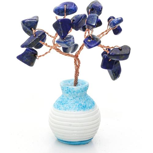 Arbre de Cristal Mini Sagesse Feng Shui Lapis Lazuli Quartz Authentique Pierre Précieuse Arbre Vie Enveloppé à Main Branches de Fil de Cuivre Agate Base Bol Chantant Béni 6cm Haut