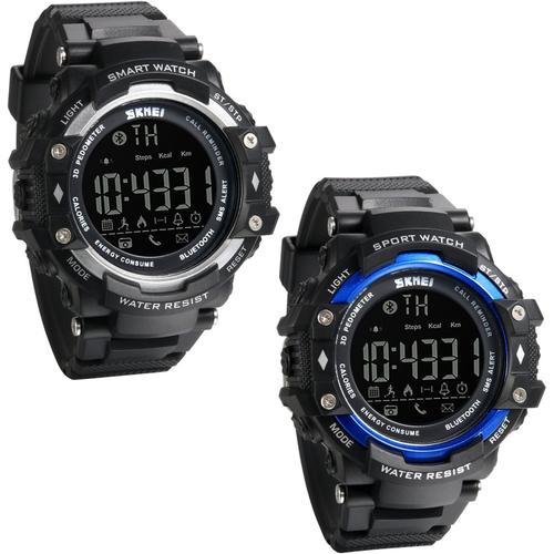 2pcs Montre Mouvement Eléctronique Digitale Smartwatch Bluetooth Iphone Android Ios Phone Sport Multifonctionnel Couleur Noir Argent Bleu