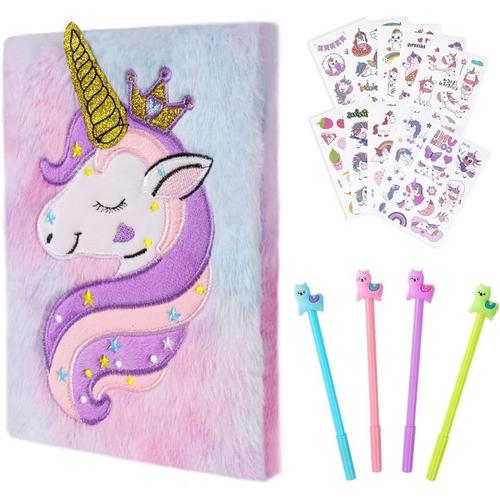 Carnets De Licorne Couronne, Cahier En Peluche, Journal Secret Avec Stylo Et Autocollants De Tatouage Bloc-Notes Voyage De Bureau Scolaire Cahiers Manuscrits Blocs Mémo