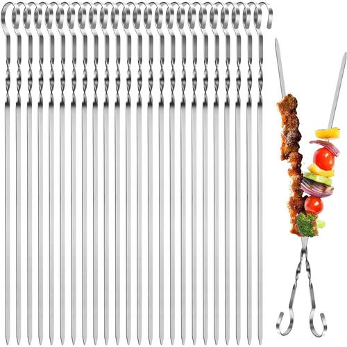 Brochettes Pour Barbecue, 24pcs Brochettes En Métal Plat, 30cm Brochettes À Viande En Acier Inoxydable, Brochettes De Barbecue, Brochette Réutilisables Pour Barbecue Viande Légumes