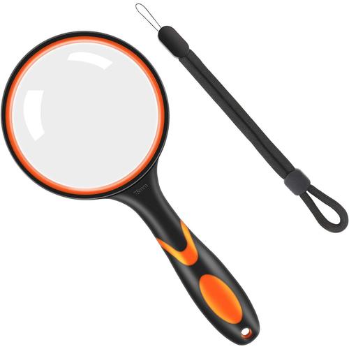 Loupe De Lecture,Loupe 10x Avec Poignée En Caoutchouc Souple Antidérapante Avec Loupe 75 Mm Et Miroir Incassable Pour Livres Scientifiques, Journaux, Lecture, Insectes, Passe-Temps (Orange)