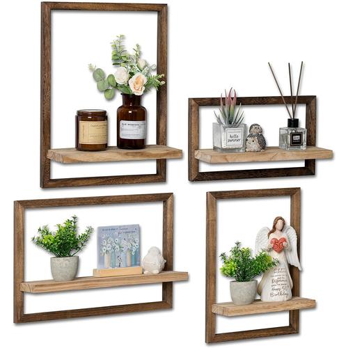 Rustic Brown Etagere Murale Bois Étagère Murale Étagère Flottante Lot De 4 Décoration Murale Petite Tablette Murale Salle De Bain Cuisine Retro Brown