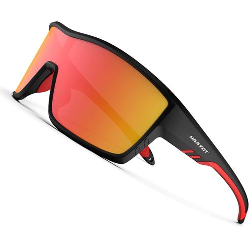 Lunettes De Soleil De Sport Pour Homme Et Femme - Monture Tr90 - Protection Uv - Pour La Course À Pied, La Pêche - Noir Et Rouge