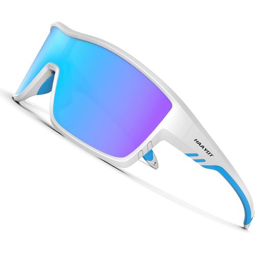 Lunettes De Soleil De Sport Pour Homme Et Femme - Monture Tr90 - Protection Uv - Pour La Course À Pied, La Pêche, La Boisson - Blanc Et Bleu Glacier