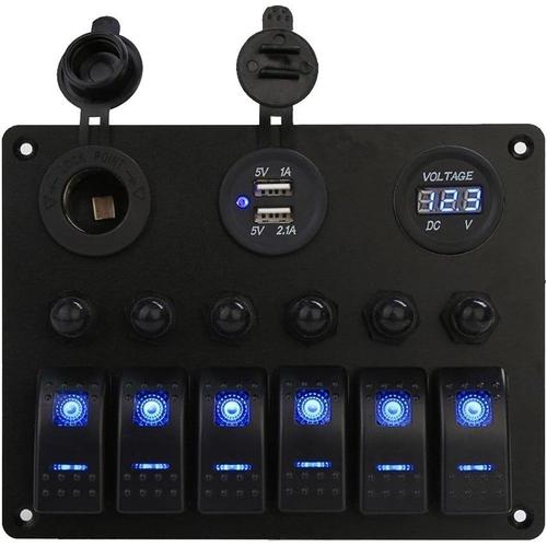 6 Gang Blue Interrupteur Et Démarreur Automatique 6 Gang Rocker Switch Panel For Rv Marine Boat Voltmètre Numérique Étanche Double Ports Usb 12v Outlet L&ed Rocker Switch Panel (Color : 6 Gang Red)