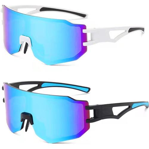 Lunettes De Soleil Vélo, 2pcs Lunette De Cyclisme Anti Uv 400 Lunette Velo De Route Coupe Vent Lunette De Vitesse Pour Homme Femme Course À Pied Cyclisme Pêche Beachvolleyball