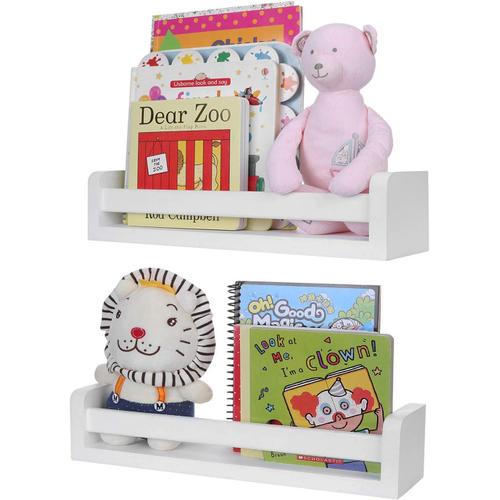 Blanc Etagere Murale Enfant Bibliotheque Étagère De Livres Bois Rangement Lot De 2 Etagere Flottante Pour Chambre, Bureau, Salle D'étude, Salon Etc