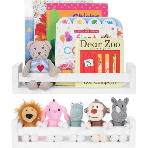 Blanc Etagère Murale En Bois Lot De 2 Pour Rangement Epices Cuisine, Etagere Murale Enfant Pour Livres, Decoration Etagere Flottante Organisateur Au Salon, Chambre Ou Salle De Bains. (Blanc)