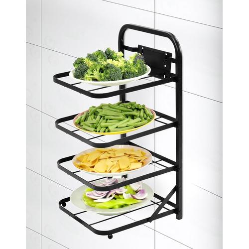 ®Étagère Flottante Pliable À 4 Niveaux, Étagère De Cuisine Murale Pour Ranger Les Plateau De Service, Les Légumes, Les Fruits Et Plus Encore - Sans Perçage