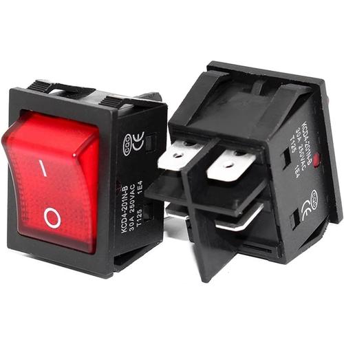 Red Rocker Switch Off Sur 3 0a / 250v 16a / 250v Interrupteur À Bascule T85 T85 À 4 Broches Avec Lumière 1 2v 24v 110v 220v 380v (Color : Red, Size : 220v)