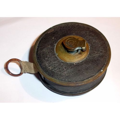 Ancien Mètre Ruban En Tissu - Boîte Laiton Et Cuir