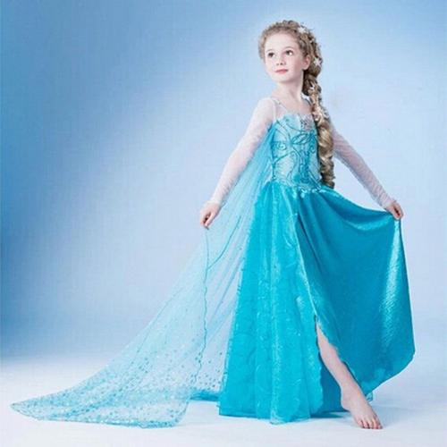 Superbe Robe De Princesse La Reine Des Neiges Filles Elsa Robe Costume Princesse Anna Robes De Fête Cosplay Été Bébé Enfants Robes De Mode Top Qualité Organza Tulle Paillettes Bleu Manches Longues