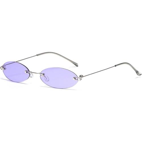 Violet Petites Lunettes De Soleil Ovales Pour Homme Et Femme - Style Rétro - Sans Monture - Uv400 - Idéales Pour La Conduite, Le Cyclisme, Le Golf, Le Ski