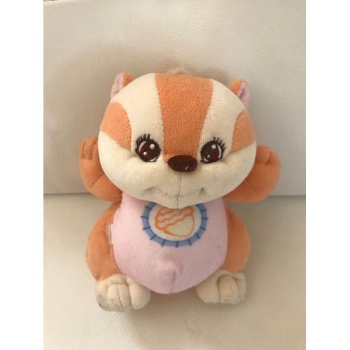 Peluche Doudou Ecureuil Orange Rose Ecru Bruit Hochet Broderie Gland Fisher Price