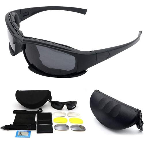 Noir Lunettes Tactiques Polarisées, Lunettes Militaires Lunettes De Soleil De L'armée Avec 4 Lentilles Originales Lunettes De Tir Pour Hommes Et Femmes En Course Cyclisme Ski Pêche