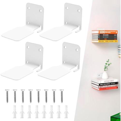 4 Pcs Etagere Murale Invisible Livre En Acier Galvanisé, Etagere Flottante Murale Bibliotheque Livre, Etagere Murale Chambre Meuble Livre Avec 8 Vis Pour Livres, Ecorations, Ornements (Blanc)