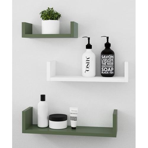 Lot De 3 Étagères Flottantes De Différentes Tailles Diy Display En Forme De U En Bois Mural Flottant Pour Chambre À Coucher, Salon, Cuisine, Bureau À Domicile 2 Vert Foncé 1 Blanc