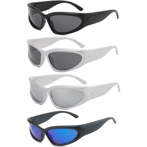 Y2k Lot De 4 Lunettes De Soleil Enveloppantes Uv400 Pour Sport De Plein Air, Lunettes De Soleil Ovales Futuristes, Lunettes De Soleil Ovales Polarisées Élégantes Avec Vision Hd Pour Homme Et Femme,