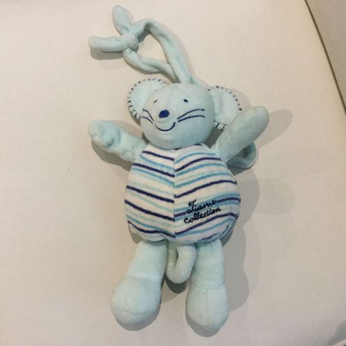 Doudou Peluche Musicale Souris Rayé Bleu Tiamo