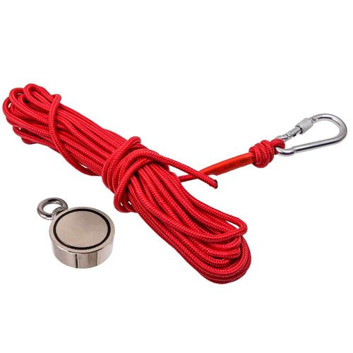 Underwater Fishing Magnet Kit 120kg,Diameter 26mm With Eye-Bolt+10m Rope Red