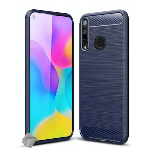 Housse Etui Coque Silicone Gel Carbone Pour Huawei P40 Lite E / Y7p + Film Ecran - Bleu Fonce