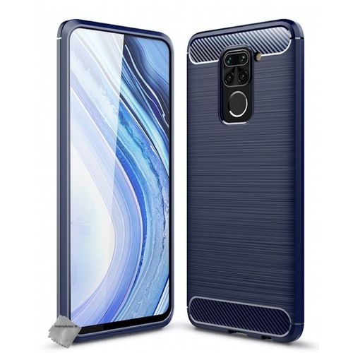 Housse Etui Coque Silicone Gel Carbone Pour Xiaomi Redmi Note 9 + Film Ecran - Bleu Fonce